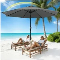 Clanmacy Sonnenschirm Sonnenschirm Ø350 cm Balkonschirm Gartenschirm UV50+ ohne Knick Grau, LxB: 350x350 cm, Stabiler knickbar/für Garten, Balkon, Terasse/Sonnenschutz