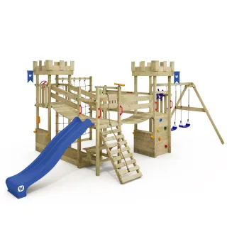 Spielturm Smart Arch mit Wellenrutsche, Doppelschaukel, Sandkasten, Kletternetz & Balance-Elementen – Hochwertiges Holz-Klettergerüst von Wickey