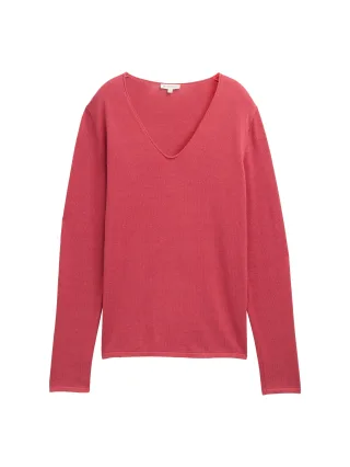 Tom Tailor - Strickpullover mit V-Ausschnitt berry red - Gr. - XL