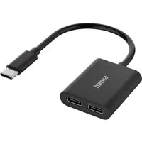 Hama 2in1 Audio-Adapter USB-C auf 2x USB-C USB-Kabel, USB-C + Ladebuchse Strom für Handy Smartphone Tablet PC Notebook