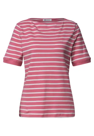 Street One - T-Shirt mit Boat Neck und Streifen blush berry - Gr. - 36