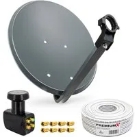 PremiumX SAT Anlage 80cm Antenne Quad LNB 30m Kabel 8x F-Stecker SAT-Antenne