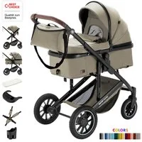 Daliya® Kombi-Kinderwagen FLEXI-PRO M 2in1 Kinderwagen & Buggy, Reisekinderwagen, XXL Set, (10-tlg), Einhändig abnehmbare Wanne, Alu-Rahmen, Gummireifen, Gurte, UV 50+