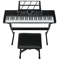 HT Digitalpiano Keyboard Piano 61 Tasten, Digital Piano mit Keyboardständer, 3 Lernmodi für Anfänger