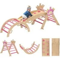 AIYAPLAY Klettergerüst mit Rutsche, Rampe, Bogen, (Kletterdreieck, 1-St., 6-in-1 Kletterbogen), für Kinder von 18-48 Monate, Rosa