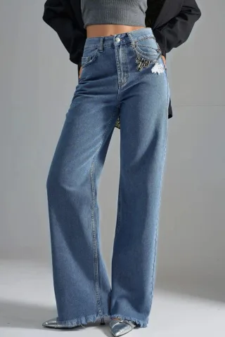 SQUALO hohe-taillierte weite Jeans