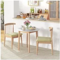 HOMCOM Esstisch Runder Tisch für 2 Personen mit Landhaus-Stil Massivholz (Küchentisch, 1-St., Holztisch), für Esszimmer, Küche, Ø75 x 76 cm, Weiß