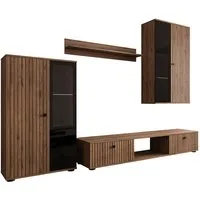 MIRJAN24 Wohnwand Salsa II, (4er-Set, Hängevitrine, Wandregal, TV-Lowboard, Vitrine), mit Glasregale, LED-Beleuchtung als Option