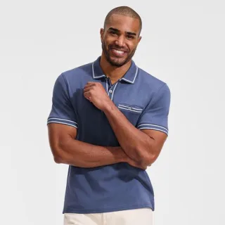 Supima-Poloshirt mit Streifendetails, Herren,  Blau, Baumwolle, by Lands' End