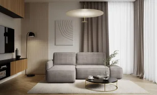 Ecksofa mit Schlaffunktion Sofa LUKA in Stoff Cremona Graubraun Ottomane Links