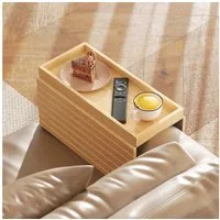 HOMCOM Tablett Sofatablett Klappbar Sofa Organizer mit Getränkehalter Anti-Rutsch, Bambus, (Rutschfestes Couch Tablett, 1-tlg., Sofaablage), für Getränke, Snacks, Fernbedienung, Naturholz