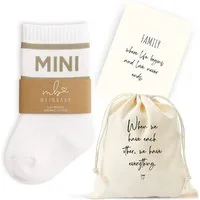 MeinBaby123® Tennissocken Geschenk Geburt Baby, Geschenkidee Schwangerschaft (Set, 1 Paar inkl. Baumwollsäckchen und Karte) Geschenk Neugeborenes, Mini,  Babyparty