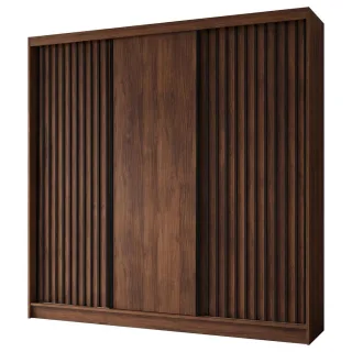 Beautysofa Schwebetürenschrank, Walnuss, Holzwerkstoff, 4 Schubladen, 240x216x61 cm, Schlafzimmer, Kleiderschränke, Schwebetürenschränke