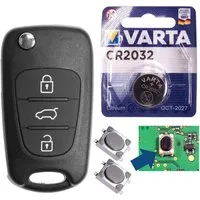 mt-key Auto Klapp Schlüssel 3 Tasten + Mikrotaster + Rohling + VARTA CR2032 Knopfzelle, CR2032 (3 V), für Hyundai Funk Fernbedienung