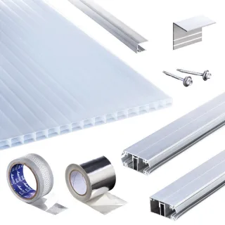 Polycarbonat Stegplatten | Terrassendach-Set | Polyclear Stegplatte | Komplettverlegeprofil | 16 mm | opal-weiß