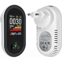 AFKSMILE Kohlenmonoxid- und Gasmelder mit Stecker, 4-in-1 CO-Melder für Zuhause CO-Melder (CO-Melder mit Temperatur- und Luftfeuchtigkeitssensor für Wohnmobile)