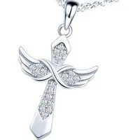 ELLAWIL Kreuzkette Silberkette mit Kreuzanhänger Jesus-Kreuz Zirconia Engelsflügel (Kettenlänge 45 cm, Sterling Silber 925, GESCHENKIDEE), inklusive Geschenkschachtel