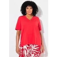 Ulla Popken T-Shirt T-Shirt Materialmix A-Linie V-Ausschnitt Halbarm