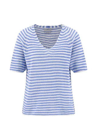 FYNCH-HATTON - PULLOVER 1/2 V-NECK STRIPE LINEN cornflower blue - Gr. - L