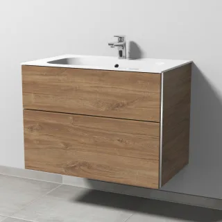 Sanipa 3way Keramik-Set Finion Keramik-Waschtisch und Unterbau mit 2 Auszügen, Eiche-Kansas BR40059