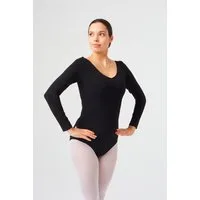 tanzmuster Body Damen Ballettanzug Isabelle mit langen Ärmeln Ausschnitt mit eleganter Raffung