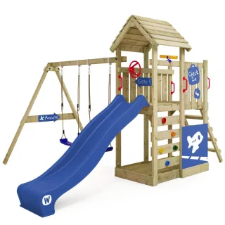 Spielturm MultiFlyer DeLuxe mit Wellenrutsche und Doppelschaukel - Massivholz Kletterturm für Kinder inkl. Sandkasten - Outdoor Abenteuer Wickey