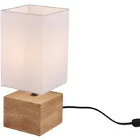 Reality Leuchten LED Nachttischlampe, Dimmfunktion, LED wechselbar, Warmweiß, mit Holz-fuß Lampenschirm Stoff Fensterlampe für Fensterbank Höhe 30cm