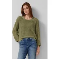 s.Oliver Longpullover Strickpullover Verkürzter Ajour-Strickpullover in Oversize mit Fledermausärmeln