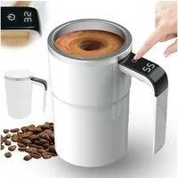VIVIHEYDAY Tasse Selbstrührende Tasse 380ml mit Temperaturanzeige, Automatischer, Magnetischer Rührbecher aus Edelstahl, Elektrischer Kaffeebecher