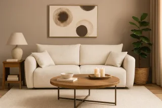 Sofa 3-Sitzer mit Schlaffunktion RUDEN in Stoff Bello Creme