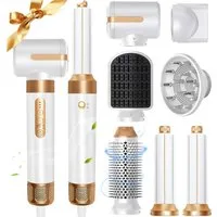 MOPUEA Lockenstab 7 IN 1 Lockenstab mit Haarfön Tragbarer Reisefön für Zuhause, Reise, 1400 W, 7 Aufsätze, Ionentechnik, 3 Temperaturen, 3 Stufen