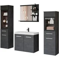 welltime Badmöbel-Set MADRIT, (Komplett-Set, 5-St., mit Waschbecken), Waschtisch inkl. Waschbecken, Badschrank, Hochschrank, Spiegel