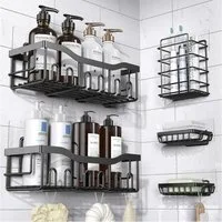 Forrlite Duschregal Duschablage ohne Bohren Badezimmer Organizer,Badregal Duschregal, Badregal Duschregal ohne Bohren,Duschhalterung ohne Bohren Shampoo Halterung für Dusche, rostfrei Badezimmer Regal Duschablage schwarz, 5 Stück