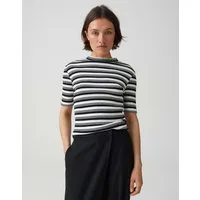 OPUS Kurzarmshirt Gestreiftes Rippshirt aus Baumwolle Slim Fit Vielseitig kombinierbar für casual Looks