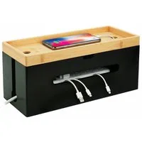 relaxdays Kabelbox aus Bambus, Natur-Schwarz