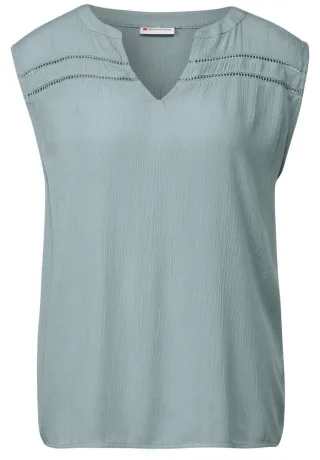 Street One - Crinkle Blusentop mit Tape blau - Gr. - 38