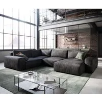 DELIFE Wohnlandschaft Lanzo, Lederimitat Vintage Anthrazit 300x210 cm Recamiere variabel