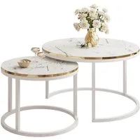 Lookway Couchtisch SOLEIL 2in1 MARMOR Runder Couchtisch mit Ablage (2er Set), Durchmesser: ⌀70 cm und ⌀50 cm