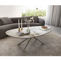 DELIFE Couchtisch Edge, Oval 140x75 cm Keramik Minas Melange Sarity Metall Effektfinish Titan