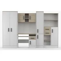 Deine Möbel 24 Jugendzimmer-Set MIKI Jugend-Schrankwand Jugendzimmer Jugendmöbel 5-teilig in Weiß, (Set, 5-tlg., 5-teiliges Möbelset für das Jugendzimmer), Schreibtisch, Schreibtisch Aufsatz, 2x Regal, Schrank