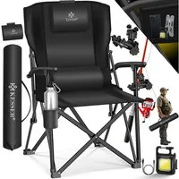 KESSER Campingstuhl (Strandstuhl mit hoher Rückenlehne + Tasche), Campingstuhl Inkl. Campinglicht, Angelhalterung und Getränkehalter