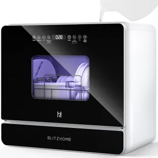 BlitzHome® BH-6-CDW Portable Countertop Dishwasher With 5.2L Built-in Water Tank 9 Programs PTC Hot Air Drying 3D 360° 3