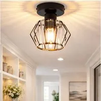 ZMH Deckenleuchte 15CM Wohnzimmer Schwarz Kristall Modern Deckenlampe E27 Vintage Flur, Einfache Installation, ohne Leuchtmittel, Küchenlampe mit Metall Rahmen Innen Hotel