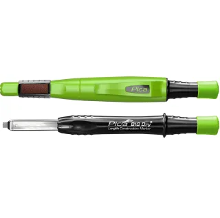 Pica BIG Dry Zimmermannsbleistift nachfüllbar I Strapazierfähiger Tieflochmarker I Druckmechanik Stift mit Minenvorschub I Bohrlochmarker mit Minenschärfer I Bleistift Baustelle mit 2x5mm Minen