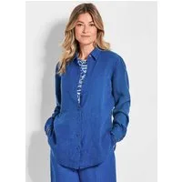 GOLDNER Langarmbluse Bequeme Damen Businessbluse Leichte Bluse aus reinem Leinen in Hemdblusenform