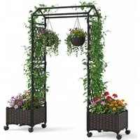 COSTWAY Blumenkasten (1 St), 2in1 Rosenbogen mit 2 Pflanzkästen, Gartenbogen auf Rollen