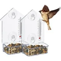 relaxdays Vogelhaus Fenster-Vogelfutterhaus mit Thermometer