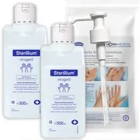 PAUL HARTMANN AG Horn Medical Dosierpumpe mit 2x Sterillium Virugard 500ml Hand-Desinfektionsmittel (farbstoff- & parfümfrei, [- Hochwirksame Desinfektionslösung wirkt sofort bis zu 6h geg. Hefepilze, Bakterien, Viren)