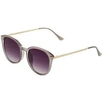 Laura Scott Sonnenbrille mit hellgoldfarben glänzenden Bügel rundes Design, transparente graue Fassung, graue Verlaufsgläser