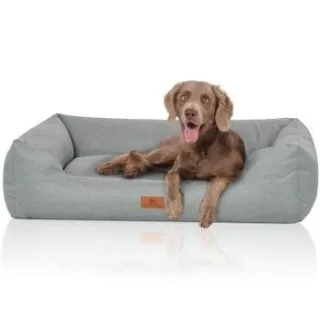 Knuffelwuff Hundebett Emma aus Velours mit feinem Handwebcharakter in Pastellfarben petrol XXL